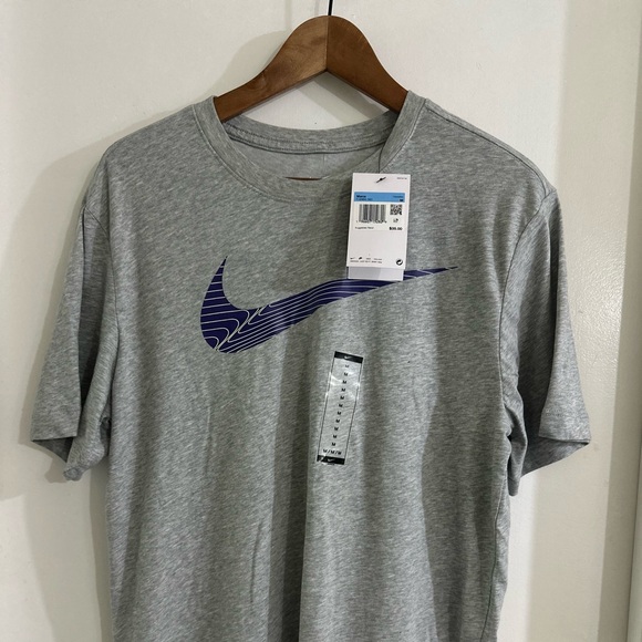 Nike Heather Gray Tee with Navy Swoosh - Picture 2 of 2
